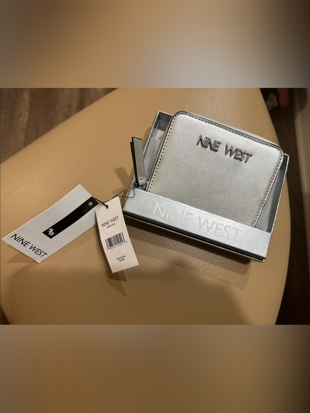 Nine West Silver Metallic Zip-Around Card Wallet